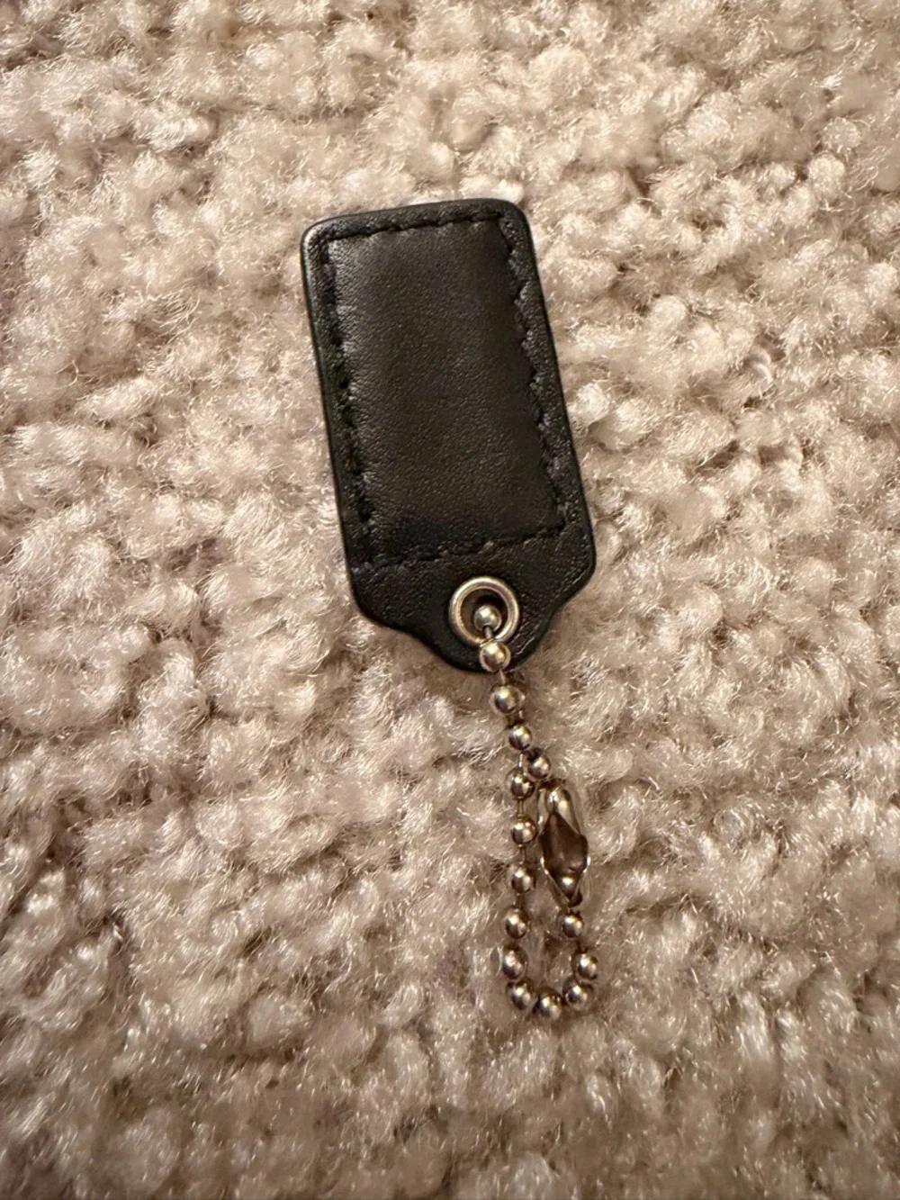 Coach Black Leather Key Tag with Silver Chain - Picture 4 of 4